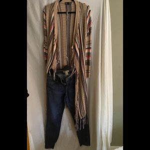 Ladies long multicolor fringe sweater